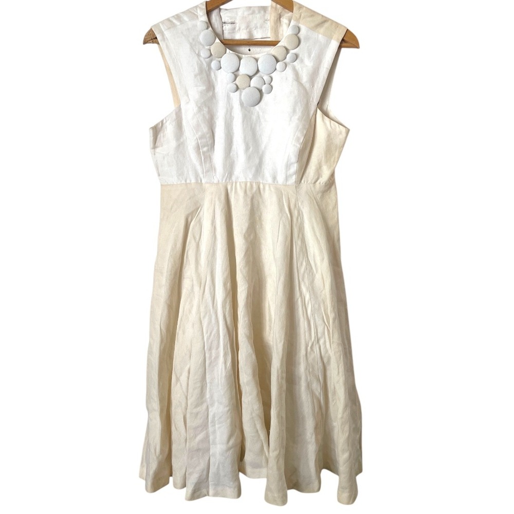 NWT‎ Milly NY Cream White Two Toned   Button Detail Midi Dress 8